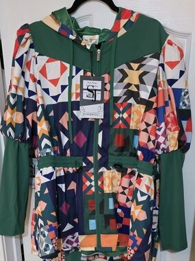 Sassy Jones Green Geometric Hooded Jogger Jacket